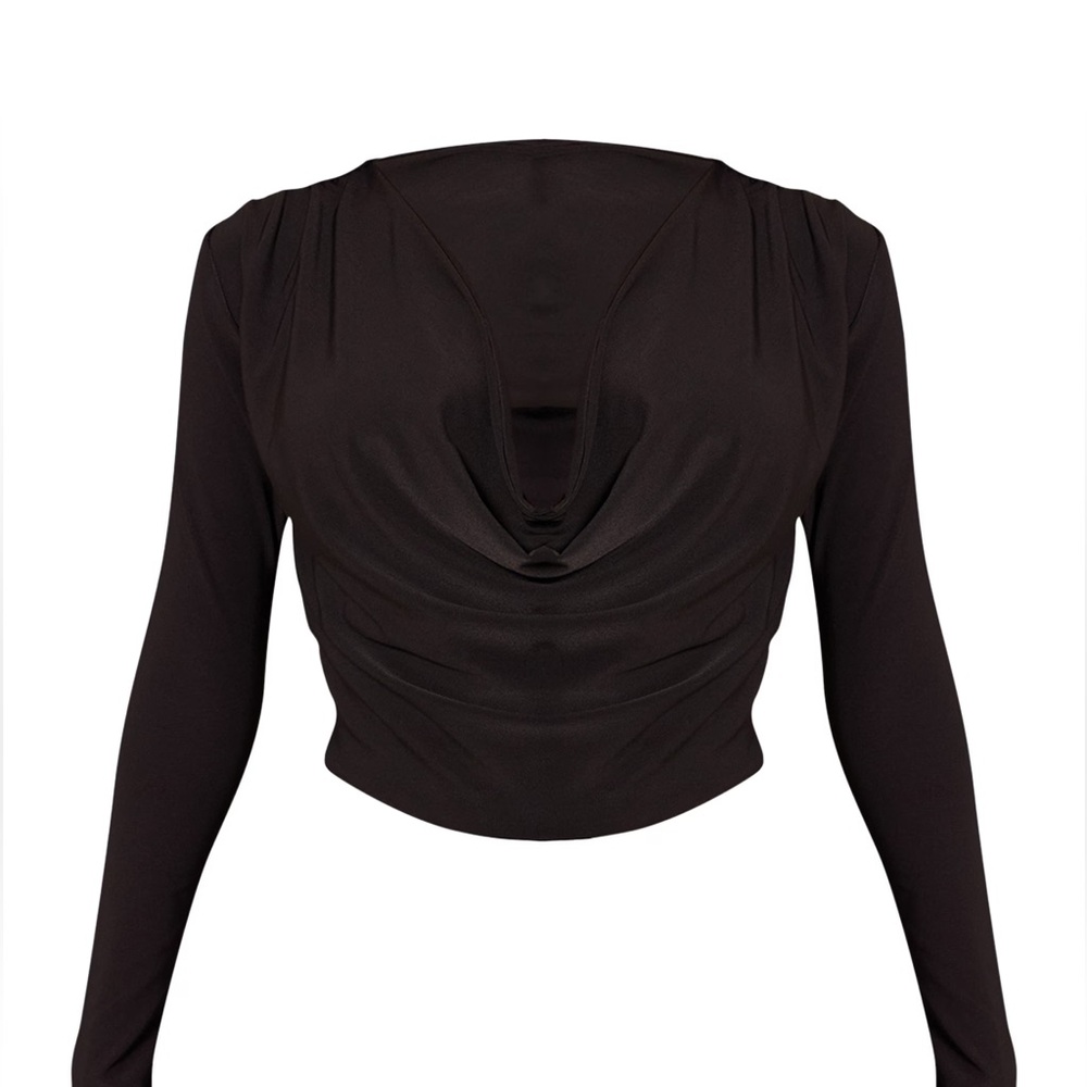 BLACK SOFT TOUCH COWL NECK LONG SLEEVE TOP